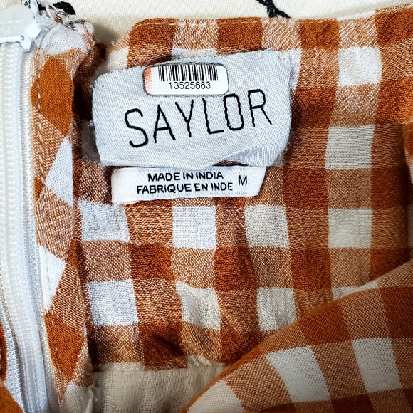 Saylor Women's Laken Gingham Peplum Jumpsuit in Apricot Brown/White sz LG - Picture 7 of 8